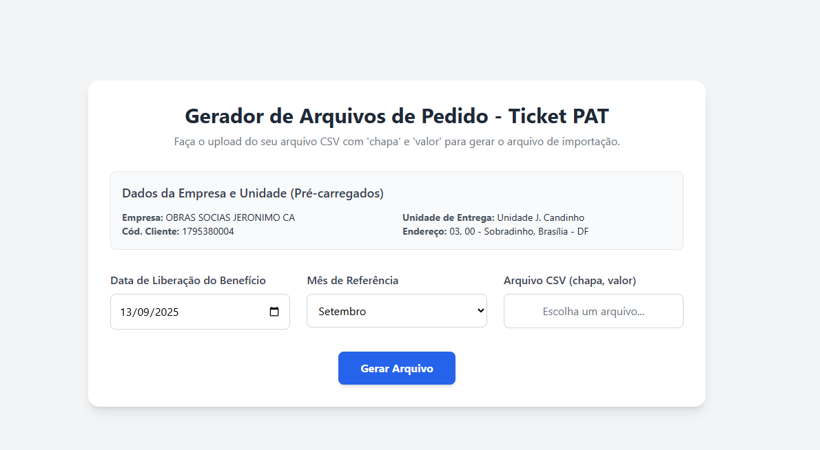 Preview do Gerador de Layout PAT para Ticket